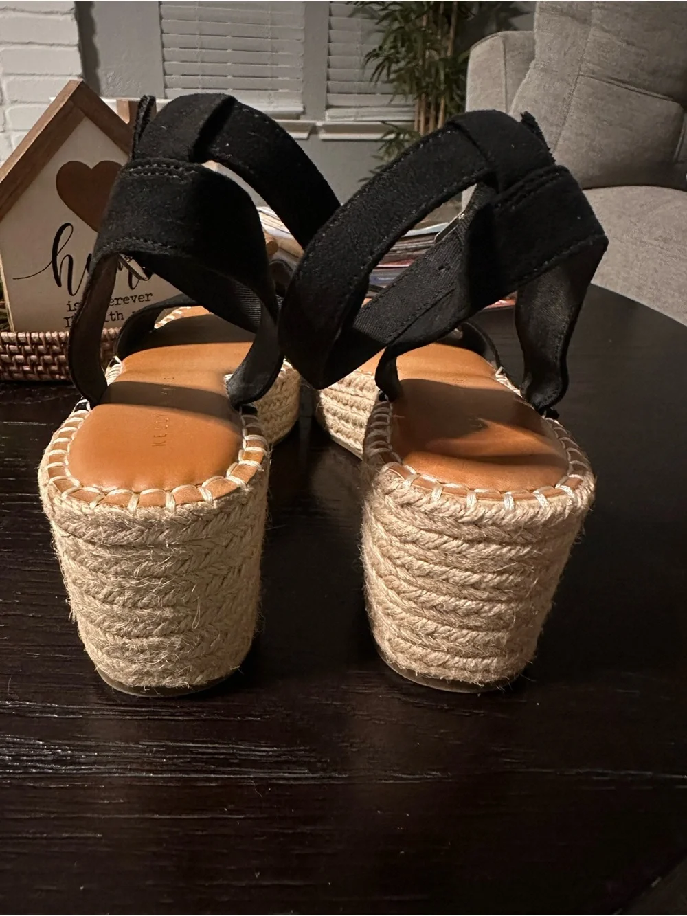 Kelly & Katie Black Espadrille Platform Wedge Sandals Ankle Strap Size 9